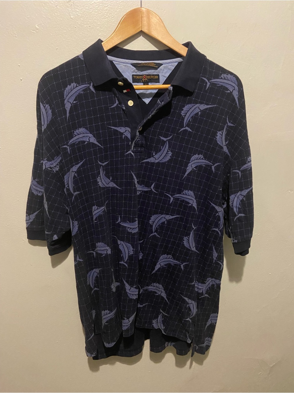 Tommy Hilfiger Navy Polo with Light Blue Marlin Pattern